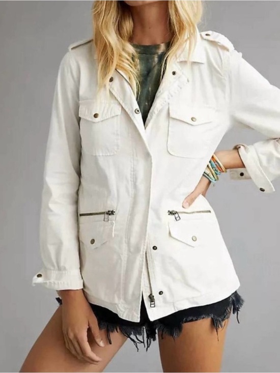 Velvet Jackets & Blazers - Lily Aldridge for Velvet Ruby Lightweight Utility Army Jacket Ecru size M